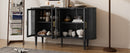 TREXM Farmhouse Sideboard Cabinet with Storage, Wood Buffet Cabinet with Glass Doors and Adjustable Shelves for Kitchen, Dining Room and Living Room (Black)