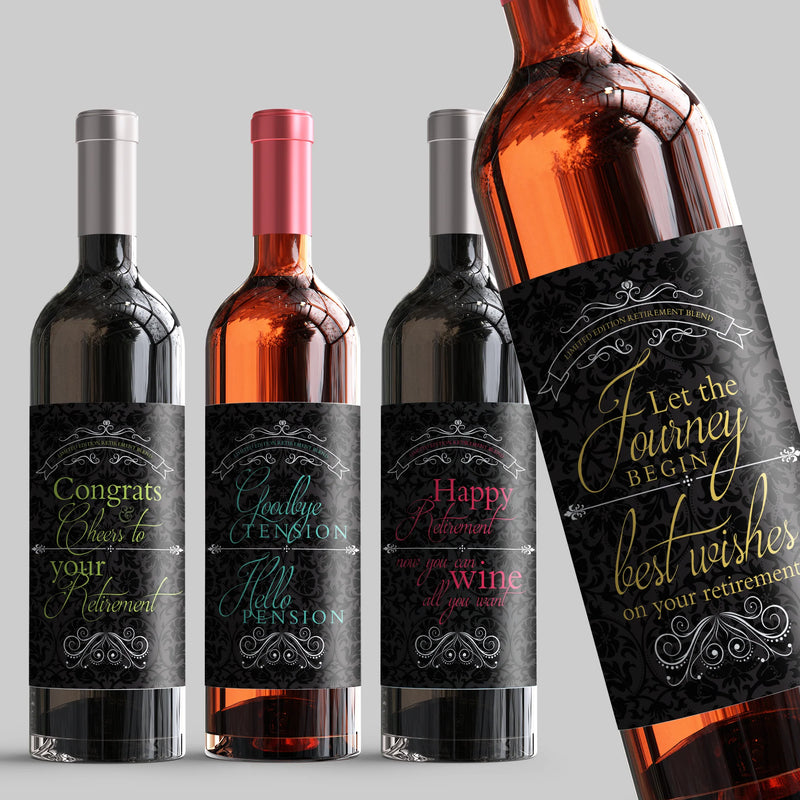 Retirement Damask Wine Label Set