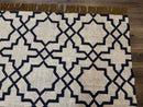 Indian Kilim Rug 8x10, Oat and Navy Blue, Dhurrie Carpet, Handmade, Wool