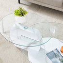 Modern White Marble Pattern Coffee Table - Versatile Design, Tempered Glass, MDF, Oval Countertop