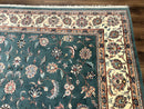 Indo Persian Rug 8x10, Green and Beige Oriental Carpet, Traditional Wool Area Rug, Floral Allover Pattern