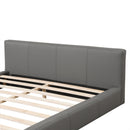 Stylish Gray Upholstered Bed with Faux Leather, Queen Size, Minimalist Design