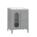 24' Bathroom Vanity with Sink, Bathroom Vanity Cabinet with Two Drawers and Door, Adjustable Shelf, Solid Wood and MDF, Grey (Old Sku:WF309411AAE)