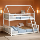 Solid Wood Twin Over Full Bunk Bed White With Guardrails