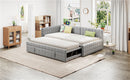 Full Size Upholstered L-Shaped Upholstered Daybed with Twin
Size Pop Up Trundle and USB ports, Gray