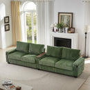 Modern 4-Seater Corduroy Sofa with USB Ports, Hidden Storage Arms, Flip-Top Cup Holders, Green, 133'