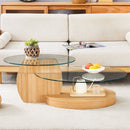 Modern Light Wood Grain Double Layer Coffee Table - Versatile Design, Multiple Colors, MDF and Reinforced Glass, Oval Countertop