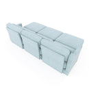 Ergonomic Three-Seater Sofa with Movable Ottomans and Lumbar Pillow in Sky Blue Chenille