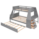 Bunk Bed With Trundle And Built In Desk, 3 Storage Drawers And Shelf