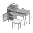 Modern Makeup Vanity Desk with Drawers, Cabinet & Charging Port, Black Engineered Wood, Space-saving Design for Small Places