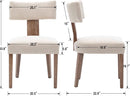 Beige Linen Fabric Upholstered Dining Chairs Curved Back