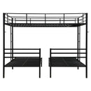 Modern Metal Triple Bunk Bed with Vertical Ladder, Safety Rail, and Storage Shelf in Black
