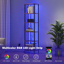 6 Tier Bookshelf With LED Lights In Rustic Brown Living Room