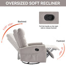 Manual Recliner Chair with Rocker and Swivel in Fabric for Living Room, Grey