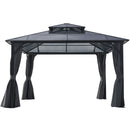 12x16FT Hardtop Gazebo Double Roof Canopy Outdoor with Netting and Curtains, Aluminum Frame Polycarbonate Roof Garden Tent for Patio, Backyard, Deck, and Lawn