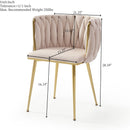 Modern Velvet Dining Chairs Set of 2, Upholstered Woven Dining Chair with Golden Metal Legs, Upholstered Dining Chairs for Dining Room, Kitchen, Vanity, Living Room