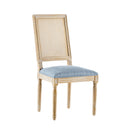 Vintage Inspired Set of 6 French Country Dining Chairs with Cane Backrest & Upholstered Seats in Rustic Weathered Finish