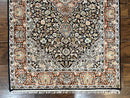 Silk Indian Kashmiri Rug 3x5, Indo Persian Silk on Silk Carpet, Very Fine 350 KPSI, Navy Blue, Handmade, Floral Medallion