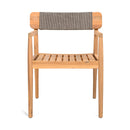 CREATIVE BRAIDED ACACIA WOOD OUTDOOR DINING CHAIRS WITH ARMRESTS, SUITABLE FOR OUTDOOR DINING AND LEISURE PLACES, TEAK LOOK & GREY ROPE,SET OF 2