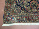 Antique Persian Sarouk Rug 4x6, Hand Knotted 1920s Oriental Carpet 4 x 6 ft, Navy Blue and Red Wool Rug, Handmade Floral Allover Persian Area Rug