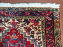 Persian Runner Rug, Heriz Runner Rug, Geometric Medallions, Red Cream Navy Blue Wool Hallway Rug 3.9 x 10.8 Antique Oriental Runner Handmade