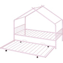 Twin Size Metal House Bed with Twin Size Trundle, Pink