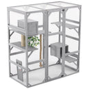 Outdoor Cat House, DIY Cat Enclosure Catio with Double Enter Doors, Light Grey Pine Wood, 62.8'L x 32.2'W x 68.5'H