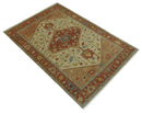 5.4x8 Hand Knotted Rust, Beige and Peach Traditional Turkish Knot Heriz wool area Rug