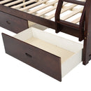 Espresso Wooden Twin Over Full Bunk Bed with Storage Drawers, Ladder, and Safety Guard Rails