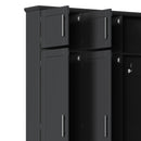 [Assembly Video Provided] Farmhouse Hall Tree with 4 Hidden Hanging Hooks, Versatile Walnut Seating Bench with 8 Doors, Entryway Shoe Cabinet with Open Compartments for Living Room, Black