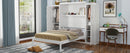 Queen Size Murphy Bed with 2 Wardrobe and Storage Shelf, Multifunctional Foldable Platform Bedframe for Guest-Room, Bedroom, White