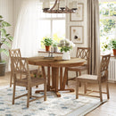TOPMAX Rustic 5-Piece Extendable Dining Table Set Round Trestle Table and 4 Cross Back Dining Chairs for Kitchen, Dining Room, Brown