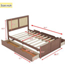 Full Size Wood Storage Platform Bed with 4 Drawers, Rattan Headboard, Espresso