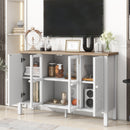 U-Can 47.2'' Retro TV Stand for TVs up to 43 Inches, Entertainment Center Media Console Cabinet with 3 Spacious Cabinets, Glass Cabinet Doors and Anti-tip Device for Living room