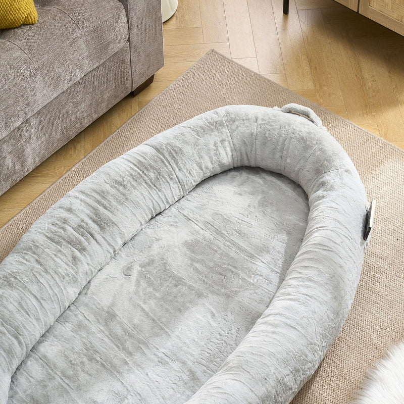 Human Dog Bed for Adult, Giant Extra Large Memory Foam Human Size Pet Bed for People, Fluffy Plush Dog Bed for Human with Storage Pocket  Cover Portable Handle Non-Slip Bottom