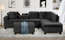 Modern Sectional Sofa with Storage Ottoman, L-Shape Couch with 2 Pillows and Cup Holders, Black Velvet, 105'