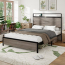 Bed frame queen size, wooden platform bed frame with storage LED light headboard and 2 USB, no noise, no spring mattress required and simple assembly tools, large underbed storage,Antique Grey