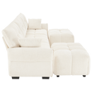 Elegant Textured Chenille 3 Seater Sofa Set with Ottoman and Throw Pillows in Sturdy Solid Wood Frame, White