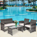 4 Piece Wicker Patio Conversation Set With Soft Cushions
