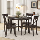TREXM 5-piece Dining Set, Retro Simple Round Table and 4 Chairs with X-shaped Backrest for Kitchen, Dining Room and Living Room (Espresso)