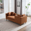 77.95'' Wide Modern Double-Sided Upholstered Chaise Lounge Indoor,Chenille Fabric Sleeper Sofa Couch With 4 Throw Pillows, Daybed with Rubberwood Legs For Living Room, Bedroom, Apartment,Caramel