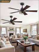 42 Inch Farmhouse Ceiling Fan With Lights Black Cage 2 Pack