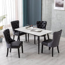Velvet Dining Chairs Set Of 6 Black And Dark Grey Nailhead Trim