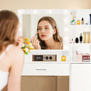 Vanity Desk with Mirror and Adjustable LED Lights, 3 Lighting Modes, Drawer and Storage Cabinet, White MDF