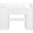 Twin Size Loft Bed with Desk, Wardrobes, 4 Drawers and 4 Shelves-White