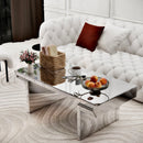 Luxury Rectangular Mirror Coffee Table with Fluted Tempered Glass, Light Luxury Style, Easy Assembly
