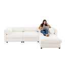 Contemporary White Chenille L-Shaped Sofa with Storage and Ottoman, 3-Seater Cylindrical Backrest