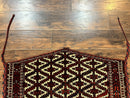 Antique Turkoman Camel Trapping, Turkoman Asmalyk, Red Black Ivory, Handmade, Hand Knotted Tribal Collectible Rug, Rare