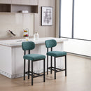 Bar Stools Set of 2, 26 inch Modern Upholstered Fabric Counter Height Barstools, Kitchen Island Chairs with Black Metal Legs for Dining Room/Kitchen Island/Bar