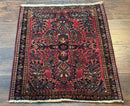 Small Antique Persian Sarouk Rug 2x2 ft, Red 1920s Wool Rug